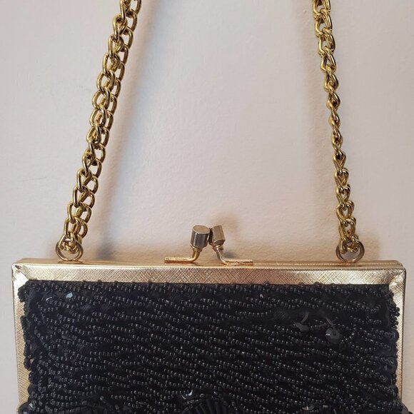 Vintage Black Beaded Sequen Small Purse - Picture 3 of 9